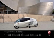 April 2013 MonoTracer of Switzerland Calendar - carrara white MonoTracer MTI-1200 BMW in front of Walt Disney Concert Hall in Los Angeles.